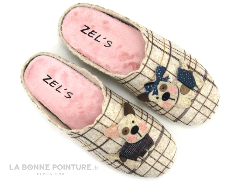 Zels 41162 Beige Carreaux - Chiens - Pantoufle Mule Femme 4 Zels 41162 Beige Carreaux - Chiens - Pantoufle Mule Femme – Image 2