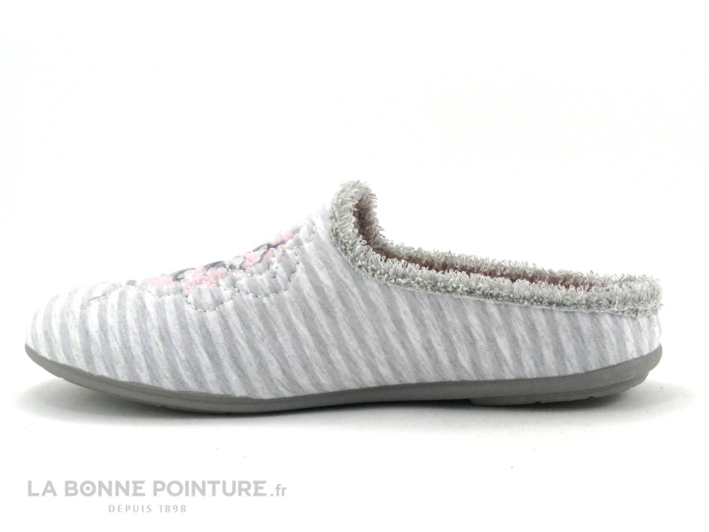 Zels 4594 Gris - Rayures Et Fleur Brodee - Pantoufle Mule Femme 4 Zels 4594 Gris - Rayures Et Fleur Brodee - Pantoufle Mule Femme – Image 2